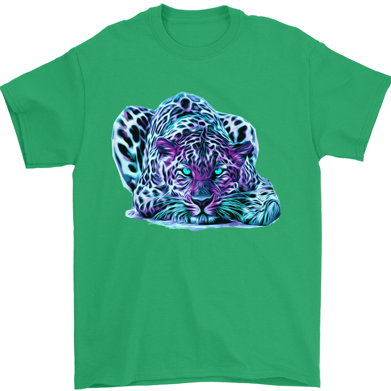 Cololurful Leopard Wild Cat Panther Mens T-Shirt Cotton Gildan Irish Green