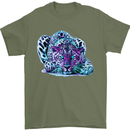 Cololurful Leopard Wild Cat Panther Mens T-Shirt Cotton Gildan Military Green