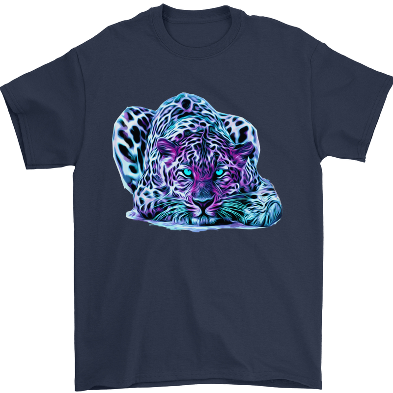 Cololurful Leopard Wild Cat Panther Mens T-Shirt Cotton Gildan Navy Blue