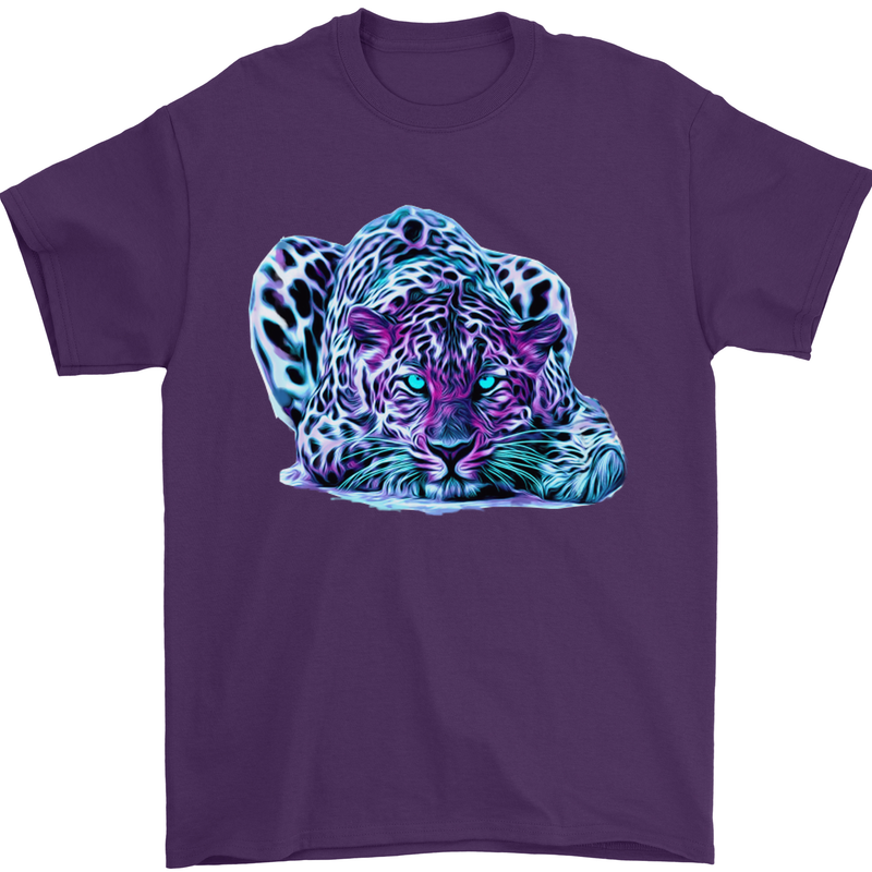 Cololurful Leopard Wild Cat Panther Mens T-Shirt Cotton Gildan Purple