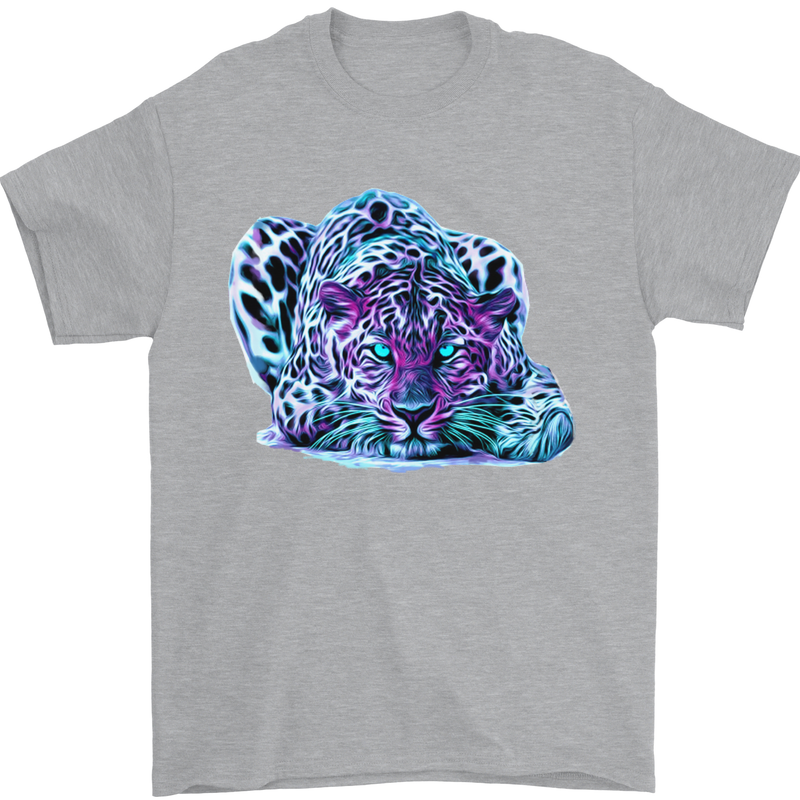 Cololurful Leopard Wild Cat Panther Mens T-Shirt Cotton Gildan Sports Grey