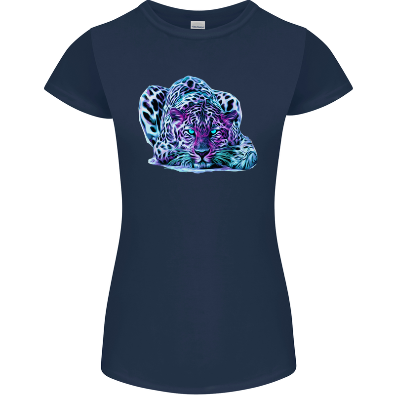 Cololurful Leopard Wild Cat Panther Womens Petite Cut T-Shirt Navy Blue