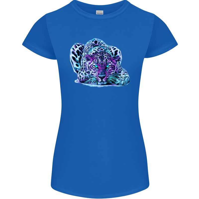 Cololurful Leopard Wild Cat Panther Womens Petite Cut T-Shirt Royal Blue