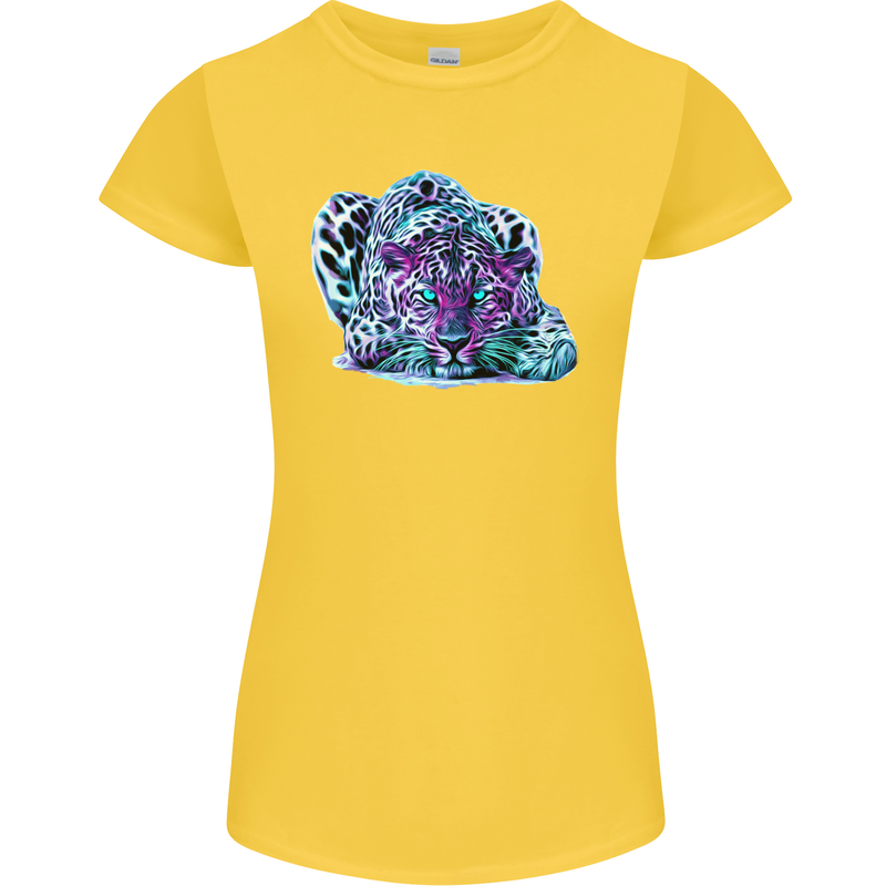 Cololurful Leopard Wild Cat Panther Womens Petite Cut T-Shirt Yellow