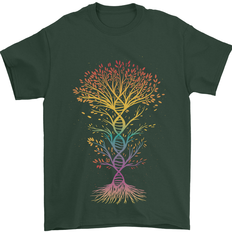 Colourful DNA Tree Biology Science Mens T-Shirt Cotton Gildan Forest Green