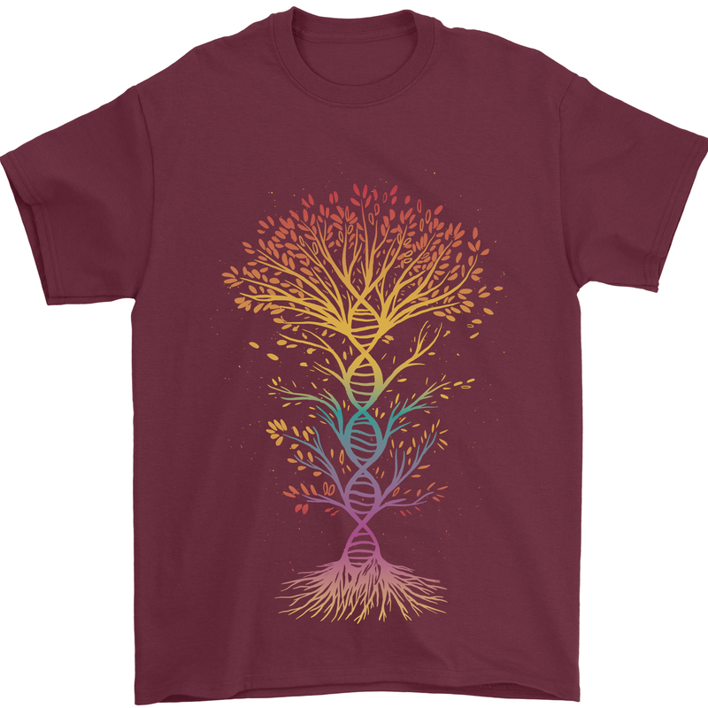 Colourful DNA Tree Biology Science Mens T-Shirt Cotton Gildan Maroon
