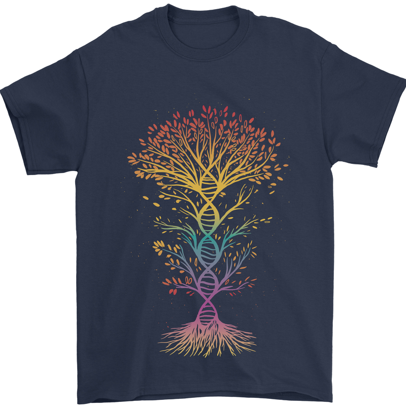 Colourful DNA Tree Biology Science Mens T-Shirt Cotton Gildan Navy Blue