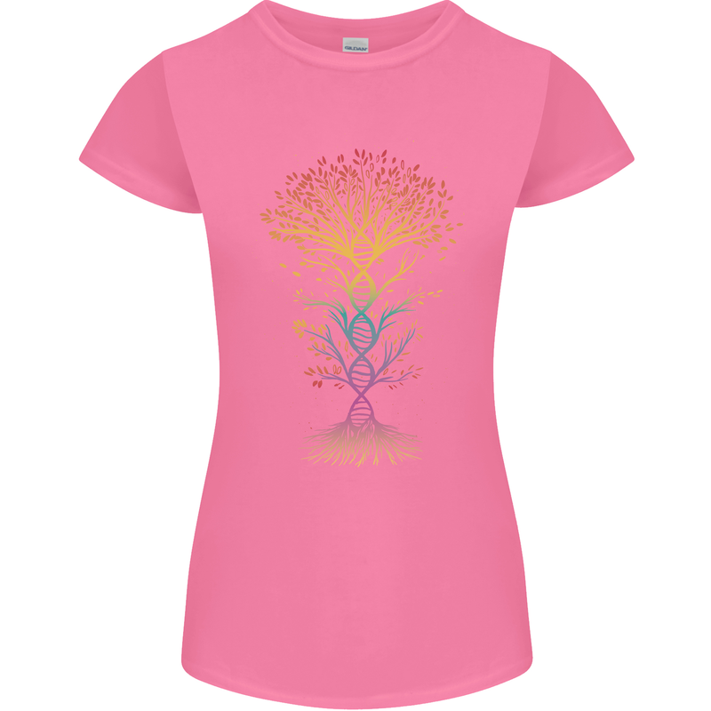 Colourful DNA Tree Biology Science Womens Petite Cut T-Shirt Azalea