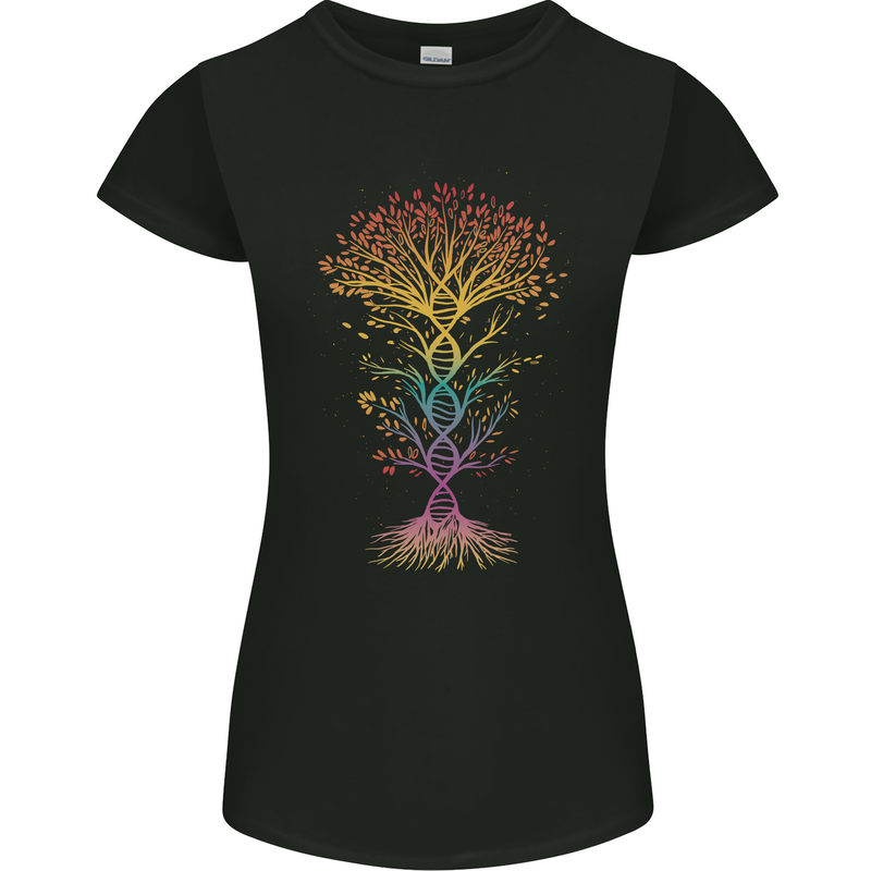 Colourful DNA Tree Biology Science Womens Petite Cut T-Shirt Black