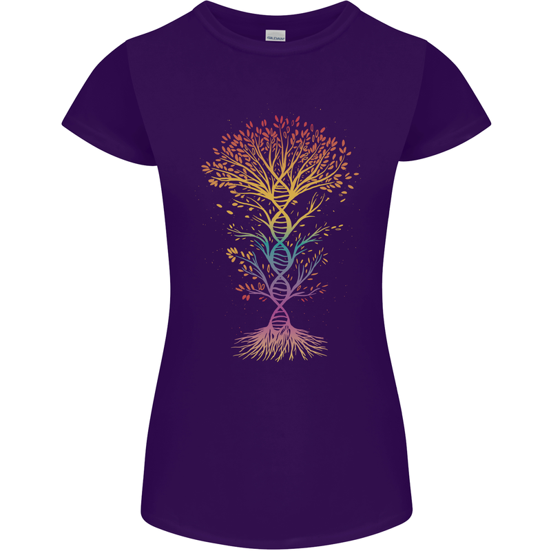 Colourful DNA Tree Biology Science Womens Petite Cut T-Shirt Purple