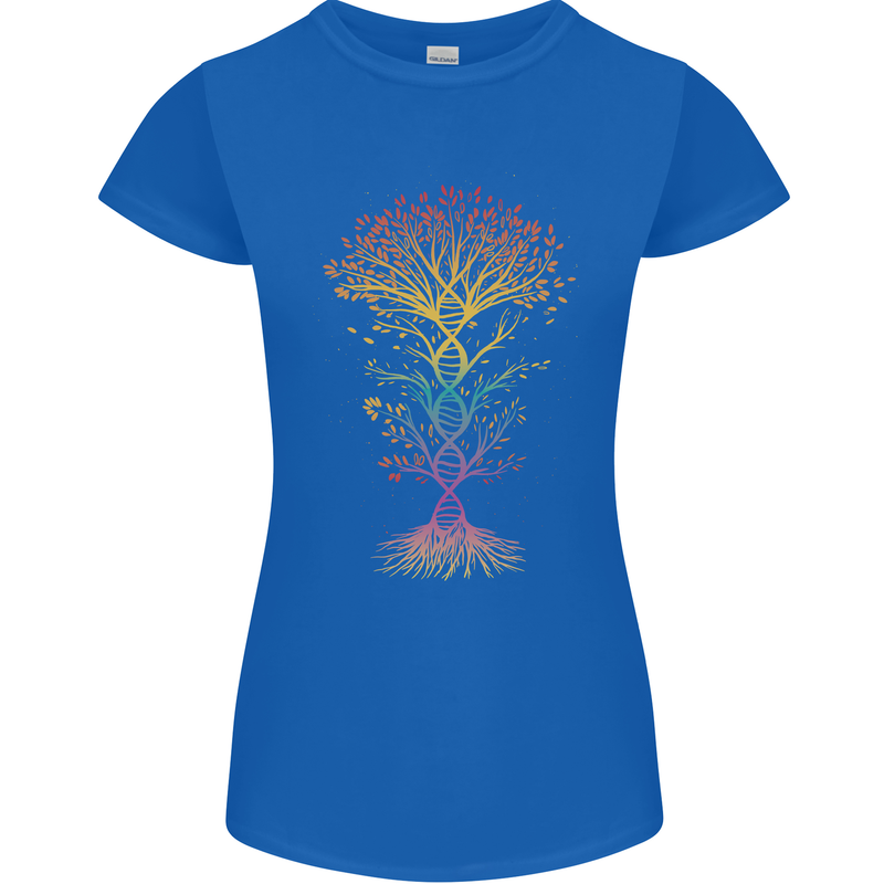 Colourful DNA Tree Biology Science Womens Petite Cut T-Shirt Royal Blue