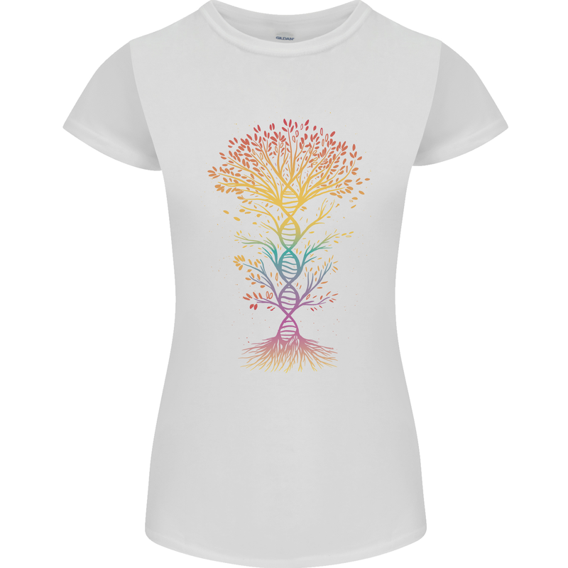 Colourful DNA Tree Biology Science Womens Petite Cut T-Shirt White