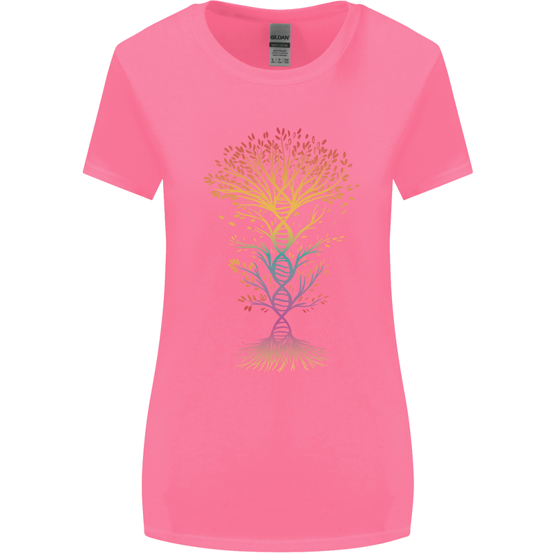 Colourful DNA Tree Biology Science Womens Wider Cut T-Shirt Azalea