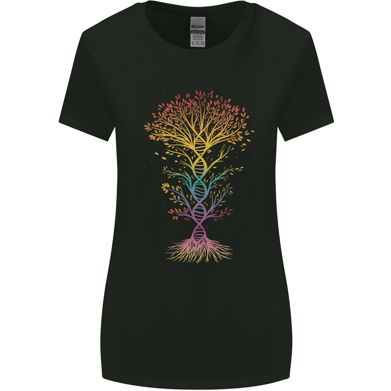 Colourful DNA Tree Biology Science Womens Wider Cut T-Shirt Black