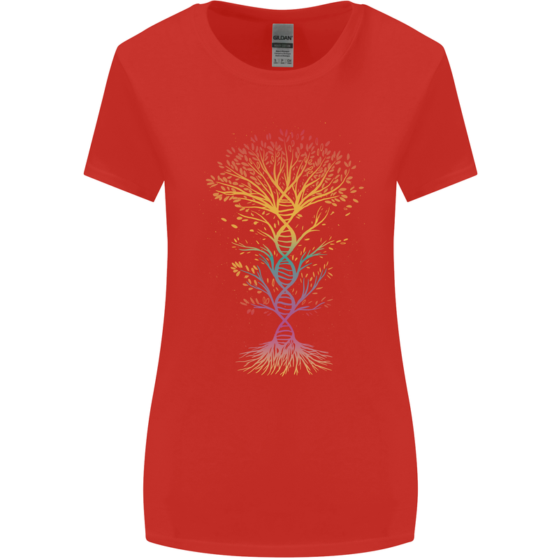 Colourful DNA Tree Biology Science Womens Wider Cut T-Shirt Red