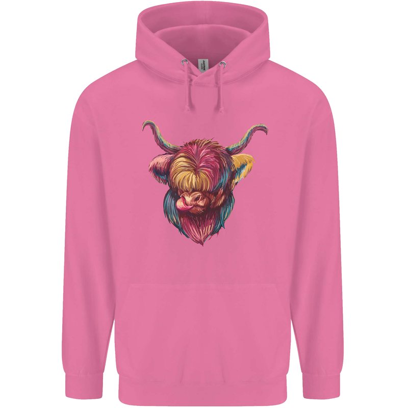 Colourful Highland Cow Childrens Kids Hoodie Azalea