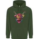 Colourful Highland Cow Childrens Kids Hoodie Forest Green