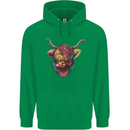 Colourful Highland Cow Childrens Kids Hoodie Irish Green