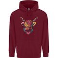 Colourful Highland Cow Childrens Kids Hoodie Maroon