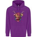 Colourful Highland Cow Childrens Kids Hoodie Purple