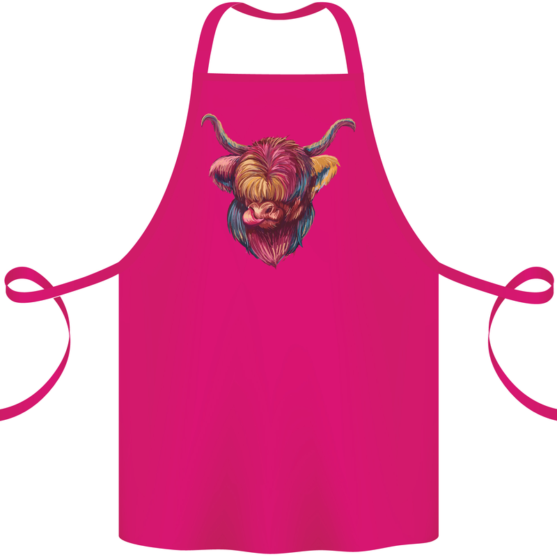 Colourful Highland Cow Cotton Apron 100% Organic Pink
