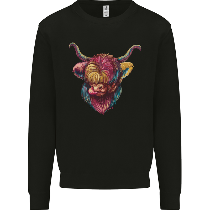 Colourful Highland Cow Kids Sweatshirt Jumper Black