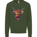 Colourful Highland Cow Kids Sweatshirt Jumper Forest Green