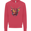 Colourful Highland Cow Kids Sweatshirt Jumper Heliconia