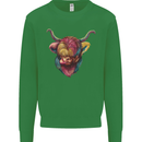 Colourful Highland Cow Kids Sweatshirt Jumper Irish Green