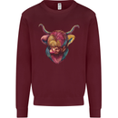 Colourful Highland Cow Kids Sweatshirt Jumper Maroon
