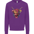 Colourful Highland Cow Kids Sweatshirt Jumper Purple