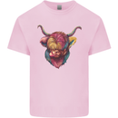Colourful Highland Cow Kids T-Shirt Childrens Light Pink