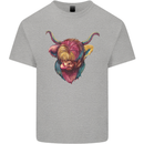 Colourful Highland Cow Kids T-Shirt Childrens Sports Grey