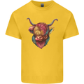 Colourful Highland Cow Kids T-Shirt Childrens Yellow