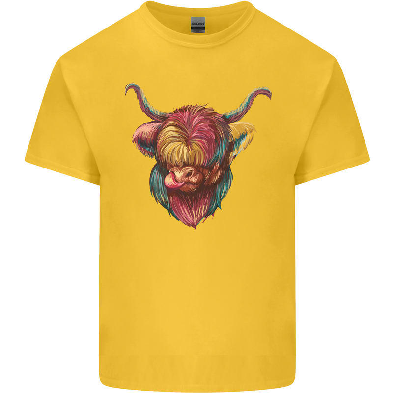 Colourful Highland Cow Kids T-Shirt Childrens Yellow