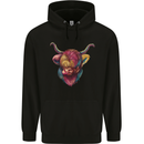 Colourful Highland Cow Mens 80% Cotton Hoodie Black