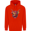 Colourful Highland Cow Mens 80% Cotton Hoodie Bright Red