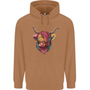 Colourful Highland Cow Mens 80% Cotton Hoodie Caramel Latte