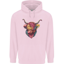 Colourful Highland Cow Mens 80% Cotton Hoodie Light Pink