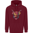 Colourful Highland Cow Mens 80% Cotton Hoodie Maroon