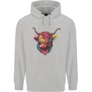 Colourful Highland Cow Mens 80% Cotton Hoodie Sports Grey