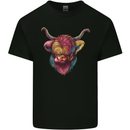 Colourful Highland Cow Mens Cotton T-Shirt Tee Top Black