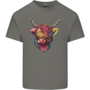 Colourful Highland Cow Mens Cotton T-Shirt Tee Top Charcoal