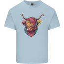 Colourful Highland Cow Mens Cotton T-Shirt Tee Top Light Blue