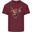 Colourful Highland Cow Mens Cotton T-Shirt Tee Top Maroon