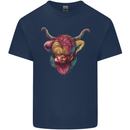 Colourful Highland Cow Mens Cotton T-Shirt Tee Top Navy Blue
