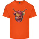 Colourful Highland Cow Mens Cotton T-Shirt Tee Top Orange