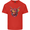 Colourful Highland Cow Mens Cotton T-Shirt Tee Top Red