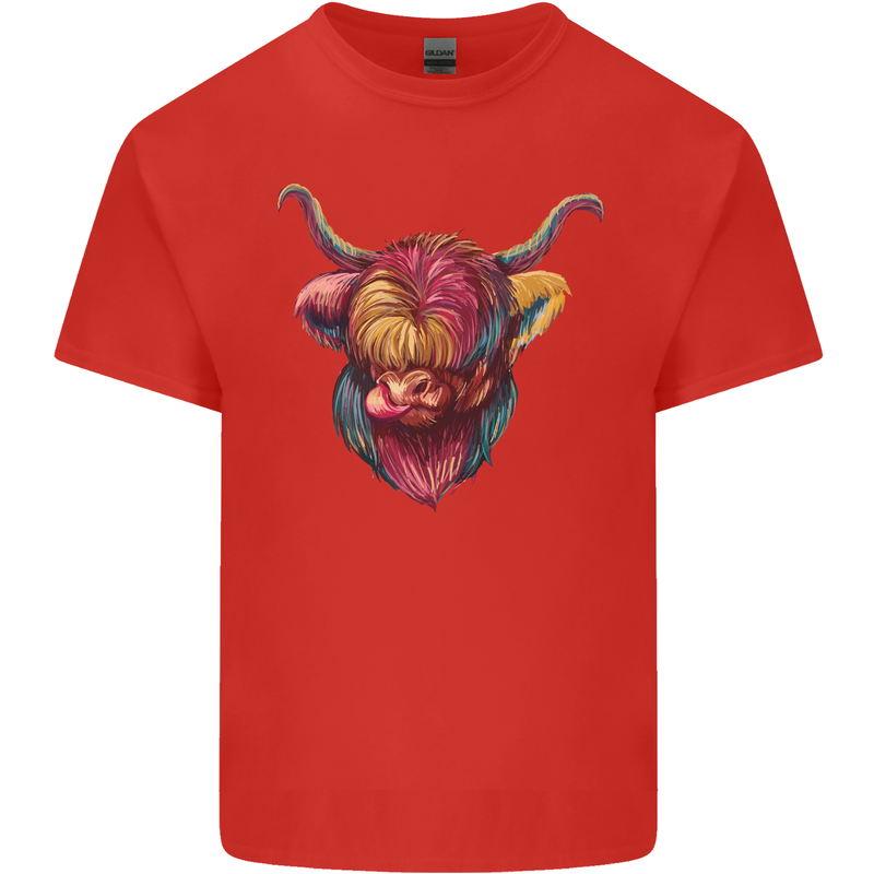 Colourful Highland Cow Mens Cotton T-Shirt Tee Top Red