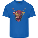 Colourful Highland Cow Mens Cotton T-Shirt Tee Top Royal Blue